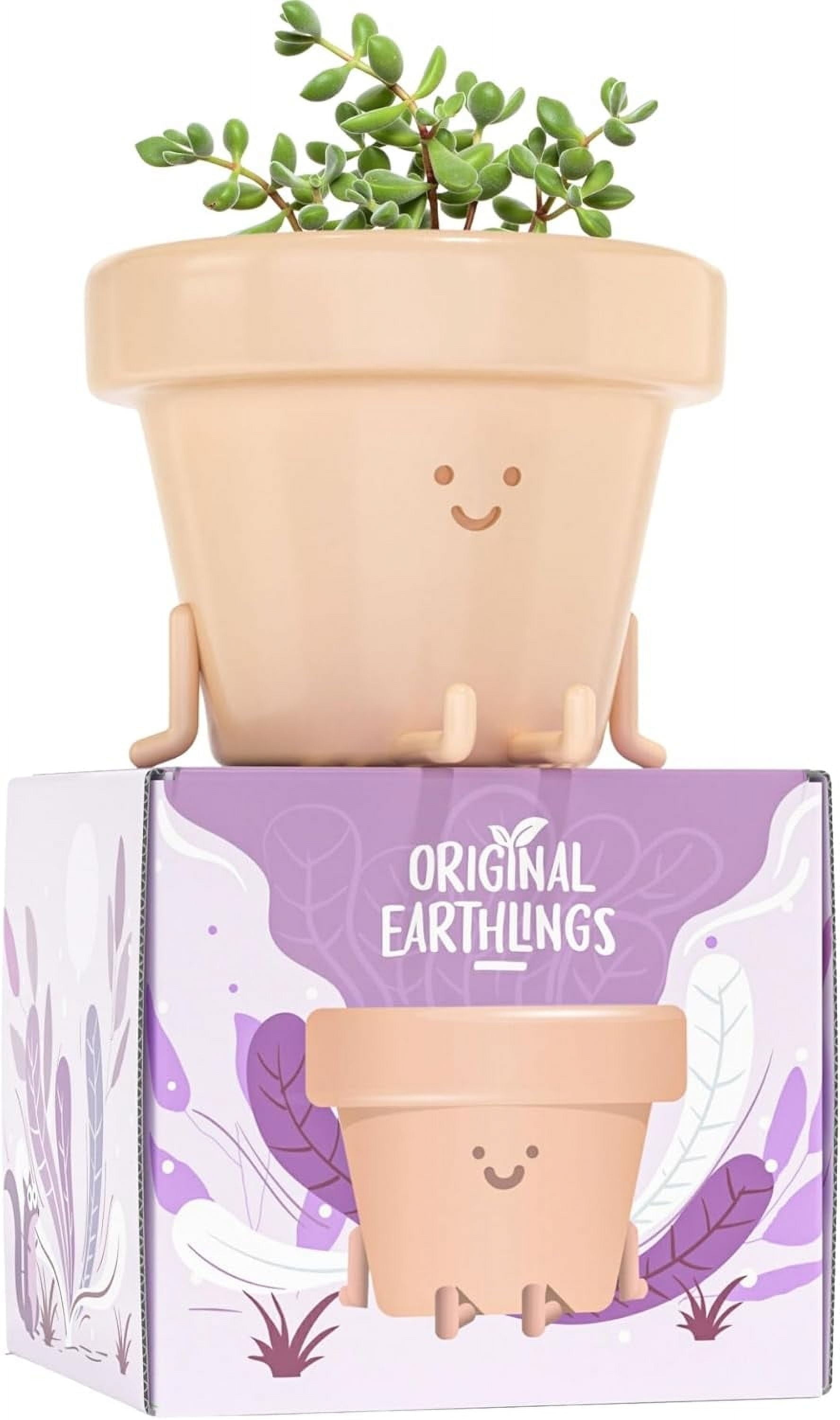 Original Earthlings Legs Out Pot - 4 inch Cute Plant Pot - Plastic Funny Planter with Drainage - Unique Cactus Plant Lover Gift - Small Succulent Face Flower Pot - Cute Plant Gifts for Plant Lovers