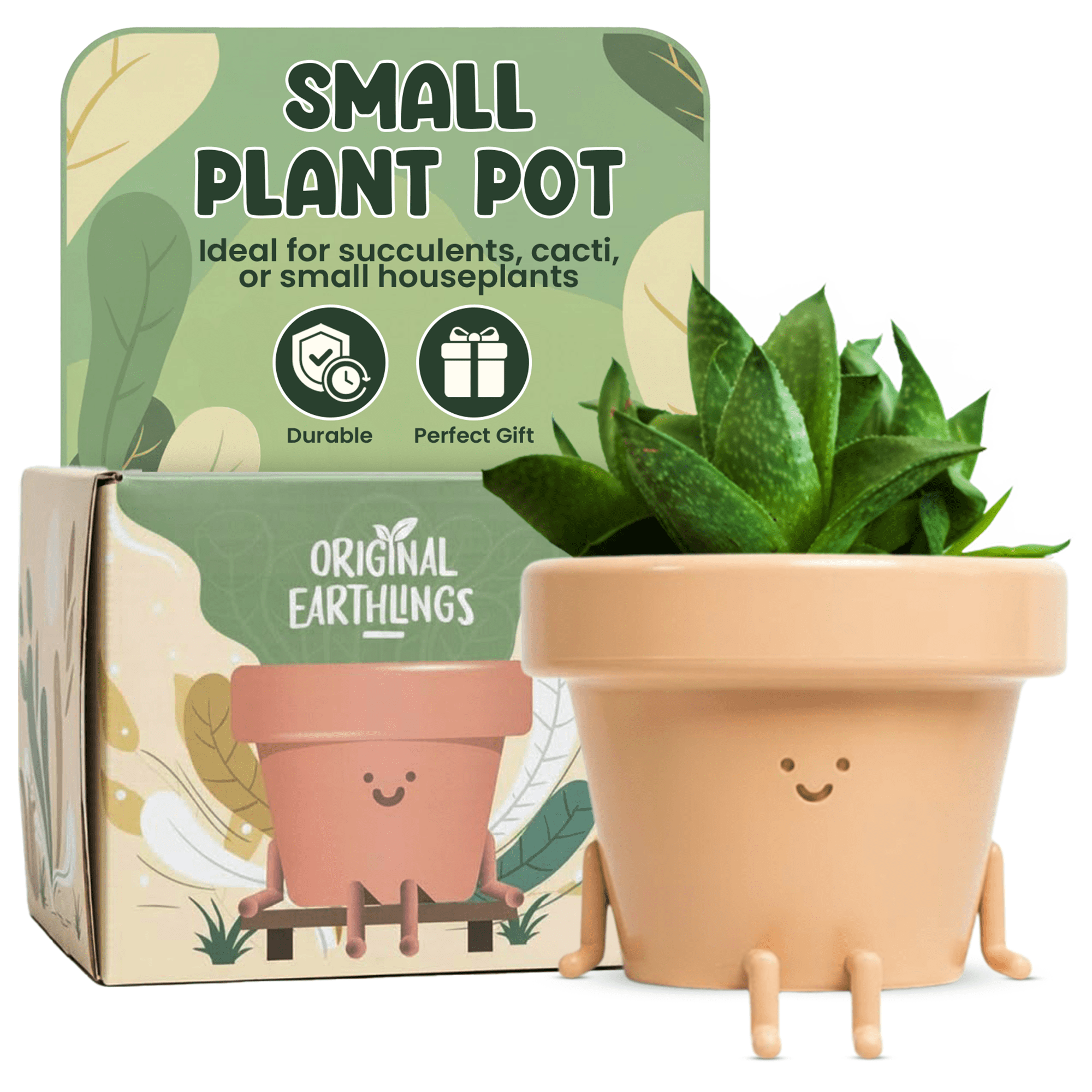 Original Earthlings Sitting Plant Pot - 4 inch Small Plastic Indoor Planter with Drainage
