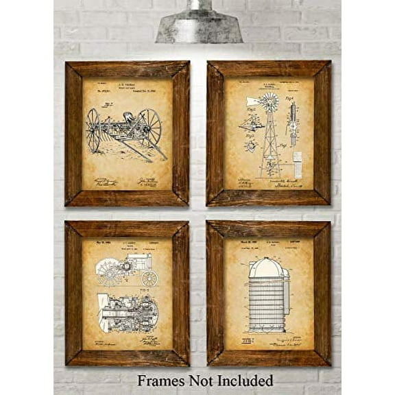 Original Farming Patent Art Prints - Set of Four Photos (8x10) Unframed - Great Gift for Farmers or Country Decor