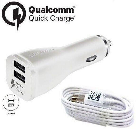 Fast USB C Dual-Port Car Charger with Type C Cable 4ft for Alcatel Axel - Dual USB Rapid Adaptive Fast Car Charger - White