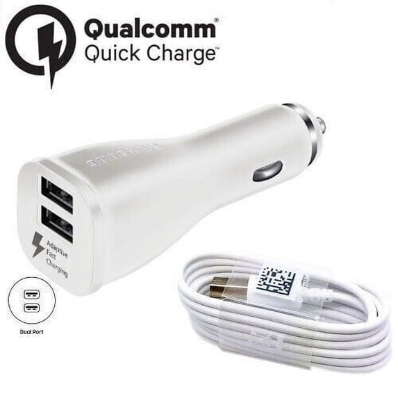 Original Fast USB C Dual-Port Car Charger with Type C Cable 4ft for Samsung Galaxy S22 Ultra - Dual USB Rapid Adaptive Fast Car Charger - White