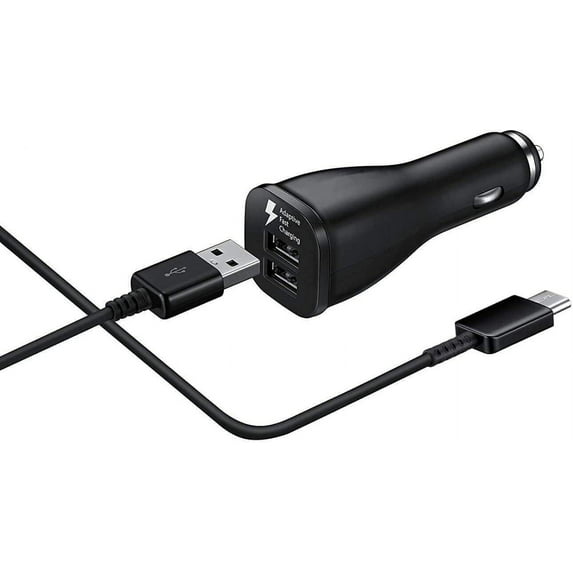 Original Fast USB C Dual-Port Car Charger with Type C Cable 5ft for Samsung Galaxy S20 Ultra - Dual USB Rapid Adaptive Fast Car Charger - Black