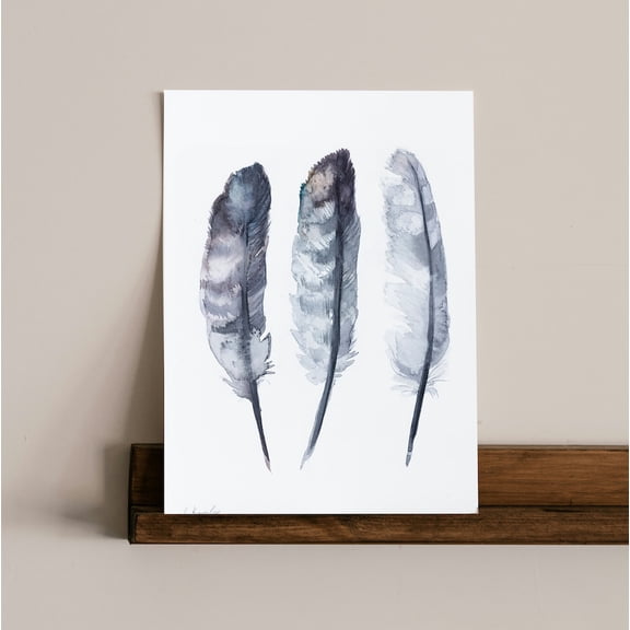 Original Feathers Painted Artwork One Of A Kind Unique Bird Animal Two, Unframed Paper Print