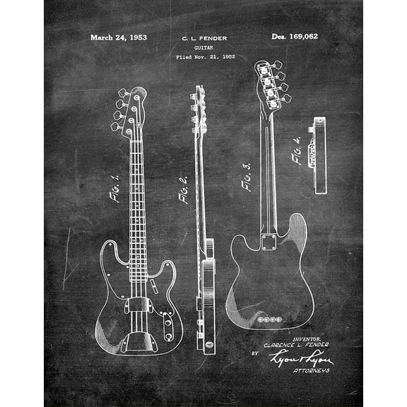 Original Fender Guitar Artwork Submitted In 1953 - Music - Patent Art Print