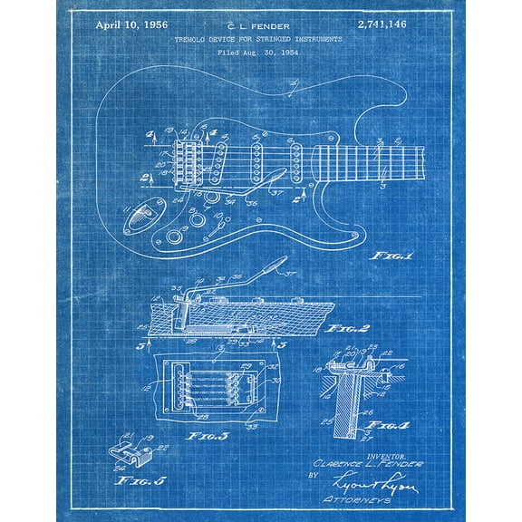 Original Fender Guitar Artwork Submitted In 1956 - Music - Patent Art Print