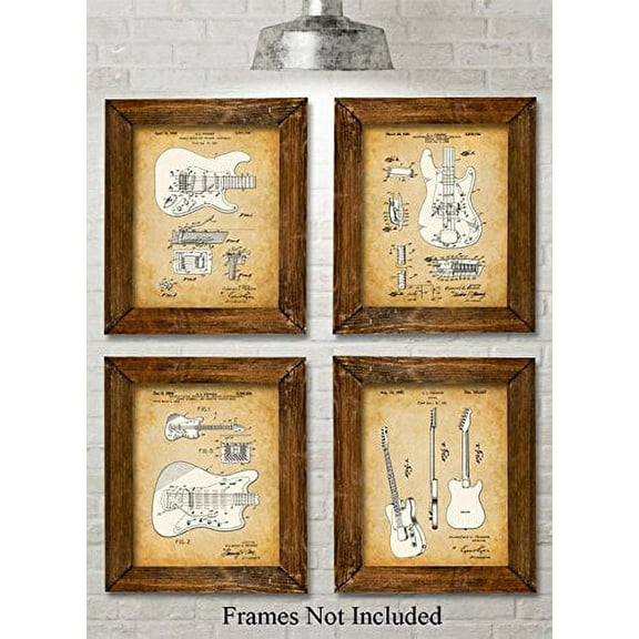 Original Fender Guitars Patent Art Prints - Set of Four Photos (8x10) Unframed - Great Gift for Electric Guitar Players