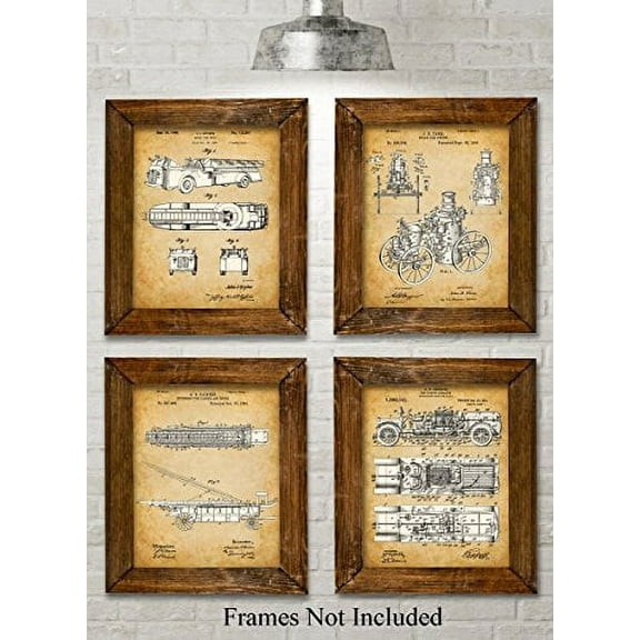 Original Fire Fighter Patent Art Prints - Set of Four Photos (8x10) Unframed - Great Gift for Firefighters