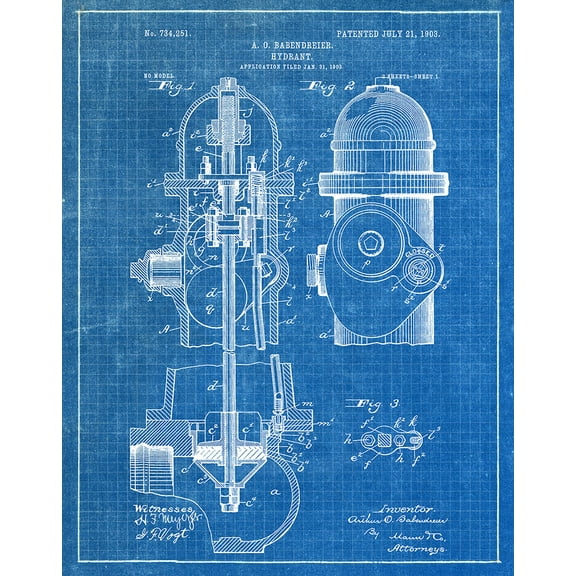 Original Fire Hydrant Artwork Submitted In 1903 - Fire and Rescue - Patent Art Print