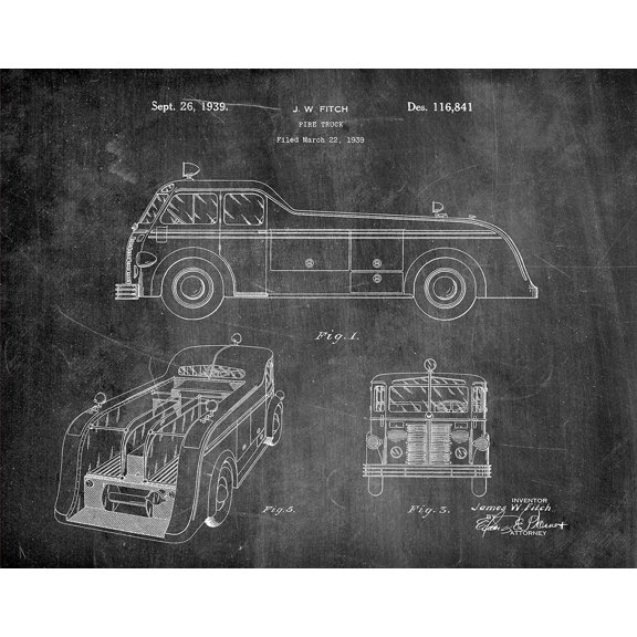 Original Fire Truck Artwork Submitted In 1939 - Fire and Rescue - Patent Art Print