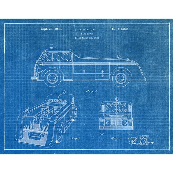 Original Fire Truck Artwork Submitted In 1939 - Fire and Rescue - Patent Art Print