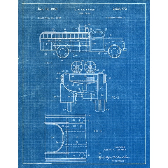 Original Fire Truck Artwork Submitted In 1950 - Fire and Rescue - Patent Art Print