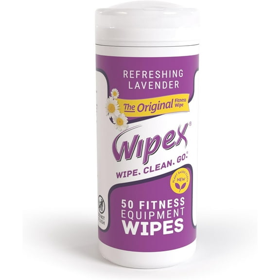 Original Fitness Equipment Wipes -Plant-Based No-Lint Cloth Gym Wipes for Workout Equipment, Yoga Mat Cleaner, Peloton Cleaner with Lavender Essential Oil & Vinegar, 50ct