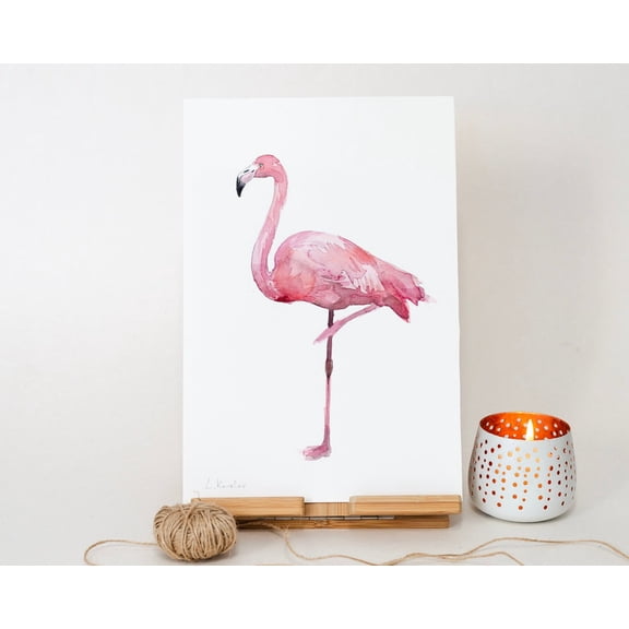 Original Flamingo Painted Artwork One Of A Kind Unique Bird Decor 01, Unframed Paper Print