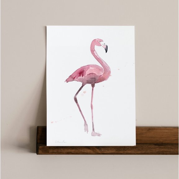 Original Flamingo Painted Artwork One Of A Kind Unique Bird Decor Two, Unframed Paper Print
