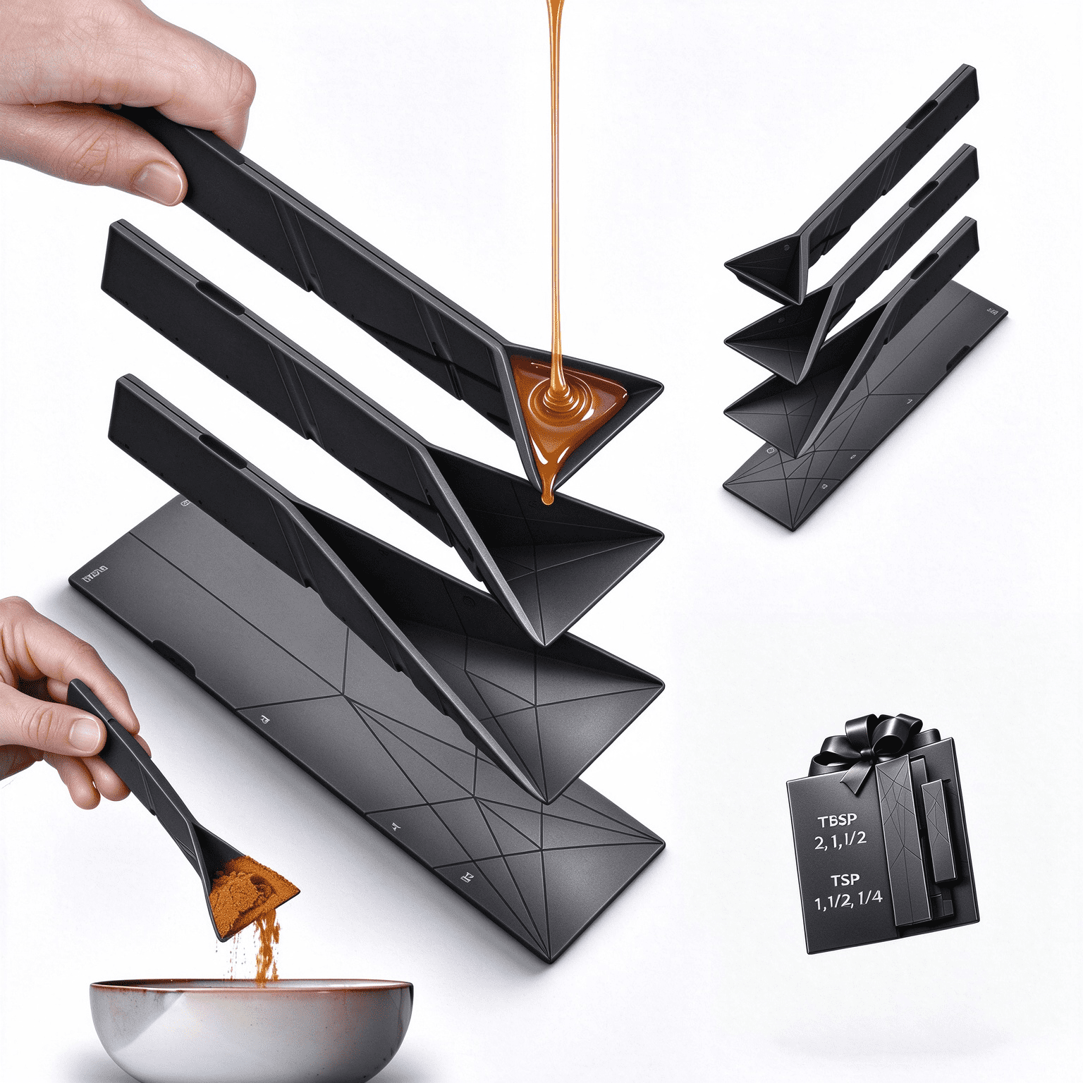 Cooked Chicken Packaging Original Flat 3-in-1 Folding Measuring Spoons | 2 Spoons fold into 6 ...