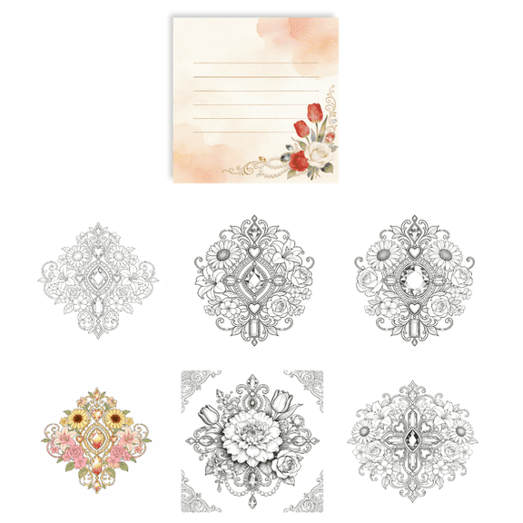 Original Floral Gem Stress Relief Sticky Notes - 100 Pcs Double-Sided, Coloring & Note-Taking for Relaxation