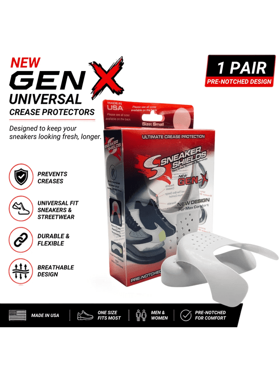 Original Gen-X Sneaker Shields, Universals Adult Sneaker Shoe Crease Preventer, White, Small