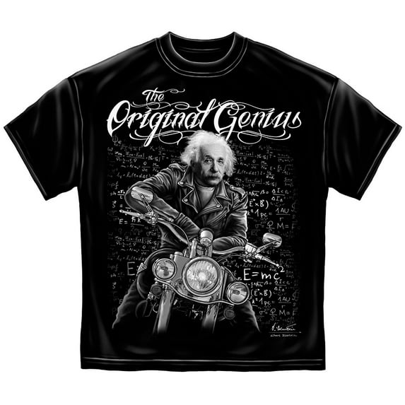 Original Genius Albert Einstein Biker T-Shirt by , Black