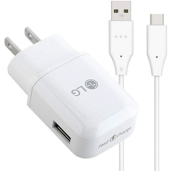 Original Genuine LG Fast Charger Compatible with Stylo 5 Stylo 6 G5 G6 G7 ThinQ Nexus 5X V30 V35 ThinQ Q7+ Stylo 4 G8 ThinQ V20 V40 ThinQ Adapter + Type C Cable - White