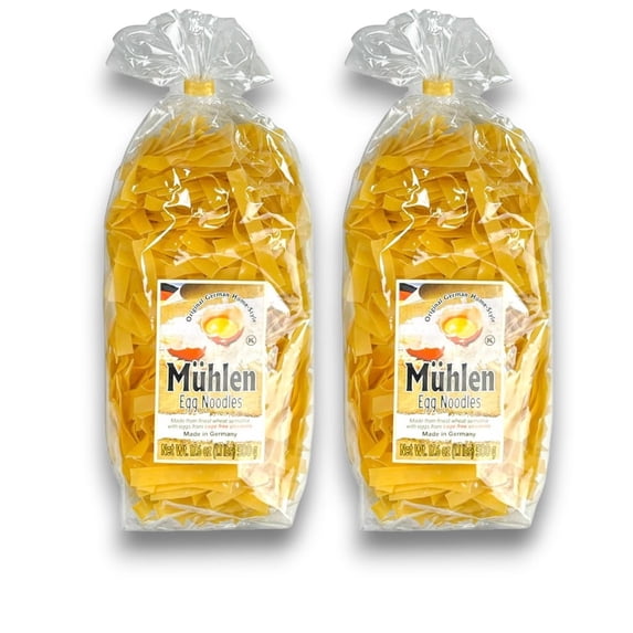 Original German Muhlen Extra Broad Noodles 500g/each, 2 Pack - Wide Traditional Pasta For Spaghetti Carbonara & Fettuccine Alfredo , Kosher