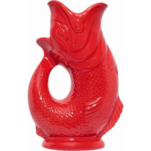 The Original Gluggle Jug - Red Glug Jug in L, 22cm 0.6L - Gug Glug Fish Shaped Jug - Decorative Glugging Water, Cocktail, Wine & Gin Pitcher, Decanter or Vase - Hand Made in Britain