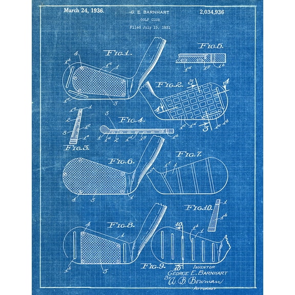 Original Golf Club Artwork Submitted In 1936 - Golf - Patent Art Print