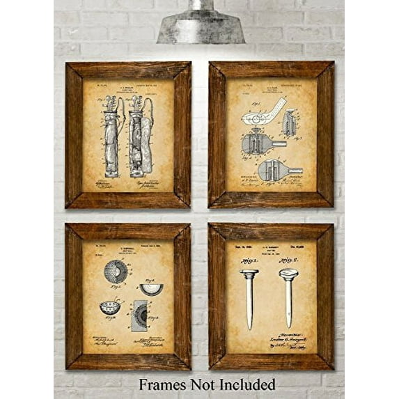 Original Golf Patent Art Prints - Set of Four Photos (8x10) Unframed - Great Gift for Golfers