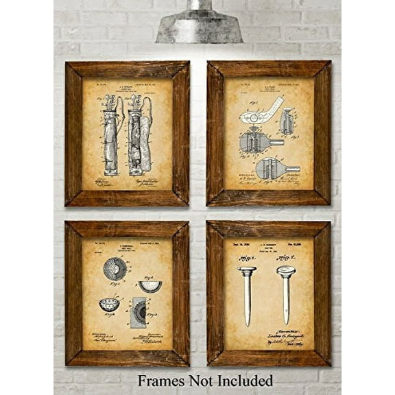 Original Golf Patent Art Prints - Set of Four Photos (8x10) Unframed - Great Gift for Golfers