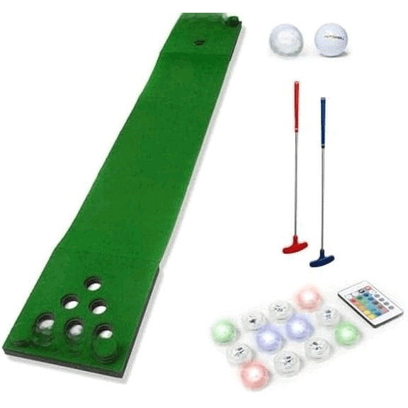 Original Golf Putting Game Set  Backyard 12 ft Putting Green Pong Style Golf Mat with 2 Putters, 2 Balls & Hole Covers - w/LED Lights$$Sport & Recreation Other