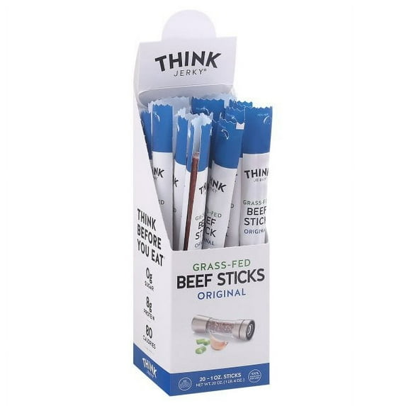 Think Jerky Original Beef Sticks, Gluten and Sugar Free, No Nitrates, Keto Paleo Friendly High Protein Low Carb Meat Snack - 1.0 oz Sticks, 20 Pack