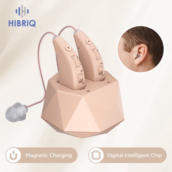 HIBRIQ Digital Hearing Aids for Seniors, RIC Hearing Aids with Charging Base, Enhanced Speech Clarity, 4 Listening Modes, Volume Memory and Noise Reduction HH-1504