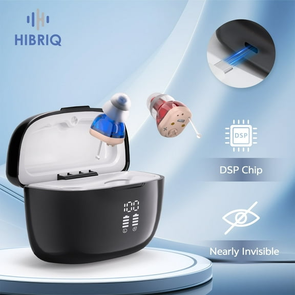 HIBRIQ Digital Hearing Aids with Charging Case, Nearly Invisible Ear Mini Hearing Aids, Intelligent Noise Cancellation for Clear Speech, Comfort Fit for Adults and Seniors HH-1631L