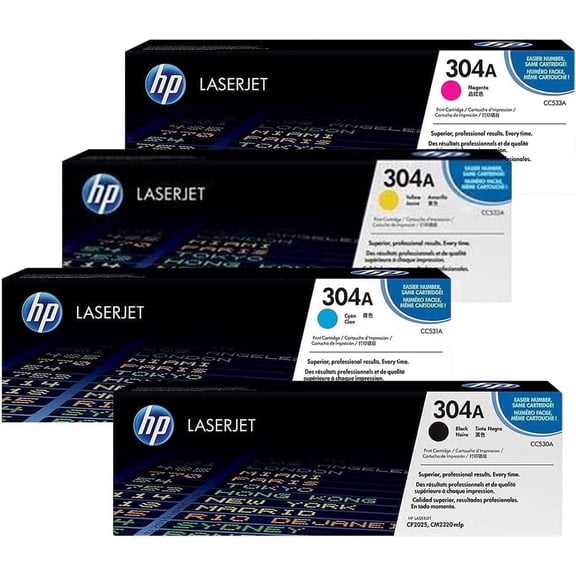 HP 304A Toner Cartridges  CC530A/ CC531A/CC532A/CC533A Original  Works with HP Laserjet Pro 400 M451 400 Mpf M475   , 4 Pack