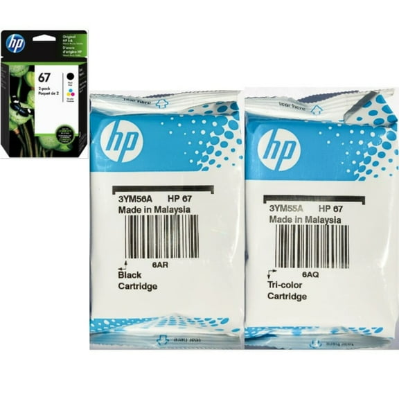 Original HP 67 Black/Tri-Color Ink Cartridges, Genuine OEM Multi-Pack Inks Save Your Money (3YM56AN & 3YM55AN)