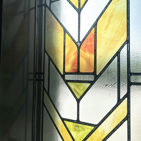 Original Hand Drawn Faux Stained Glass Window Film, Double-Sided Privacy Static Film, Boho Geometry Patterns Inspired by Martin House Peep Proof 11.02"X55.12"
