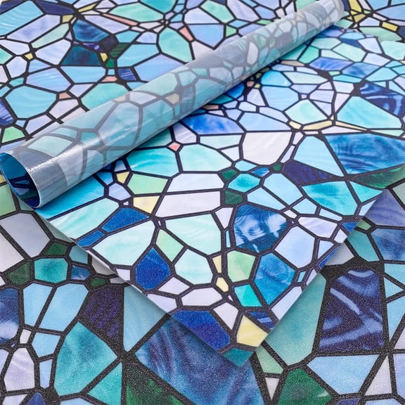 Original Hand-Drawn Privacy Stained Glass Window Film, Reusable Single Sided Static Cling Glass Covers Suitable for Entryway, Decor for Bathroom Glass Window