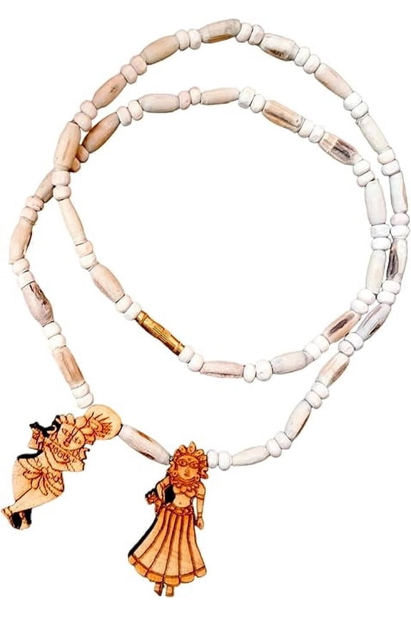 Original Handmade Tulsi Bead Mala with Radha Krishna Statue ISKCON Tulasi Kanthi Mala | Indian Holy Basil Necklace for Devotion & Meditation