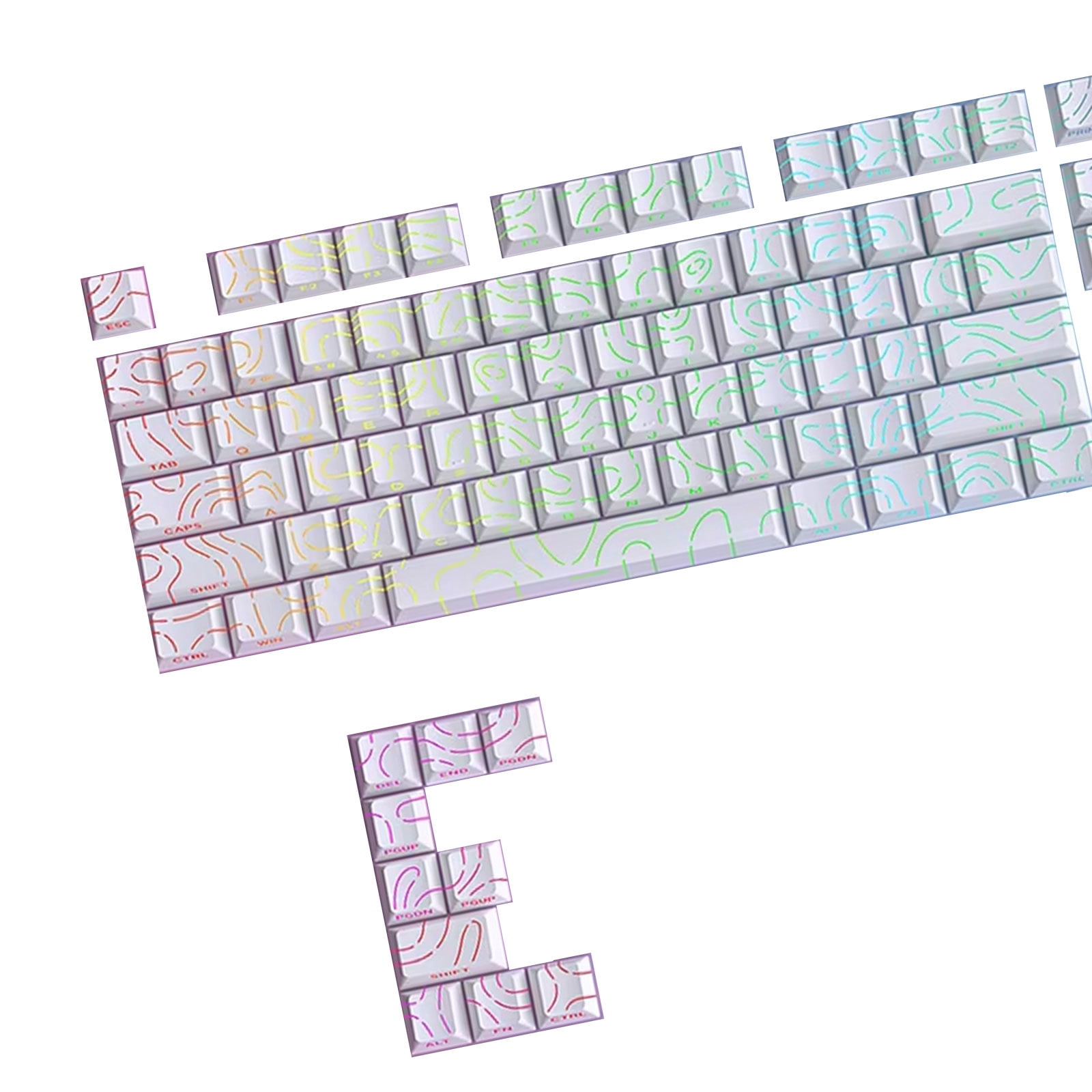 Line Design Keyboard Original Height Side Engraved Keycaps Contouring Line Theme for 61 64 ...