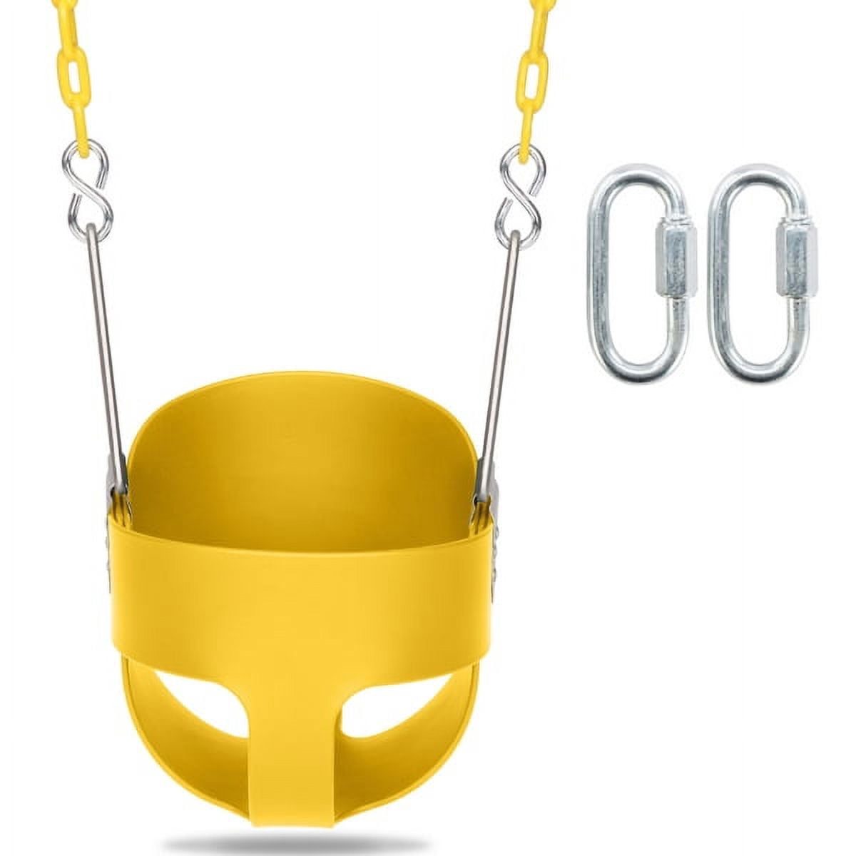 Original High Back Full Bucket Toddler Swing Seat with Plastic Coated Chains and Carabiners for Easy Install - Yellow- Squirrel Products