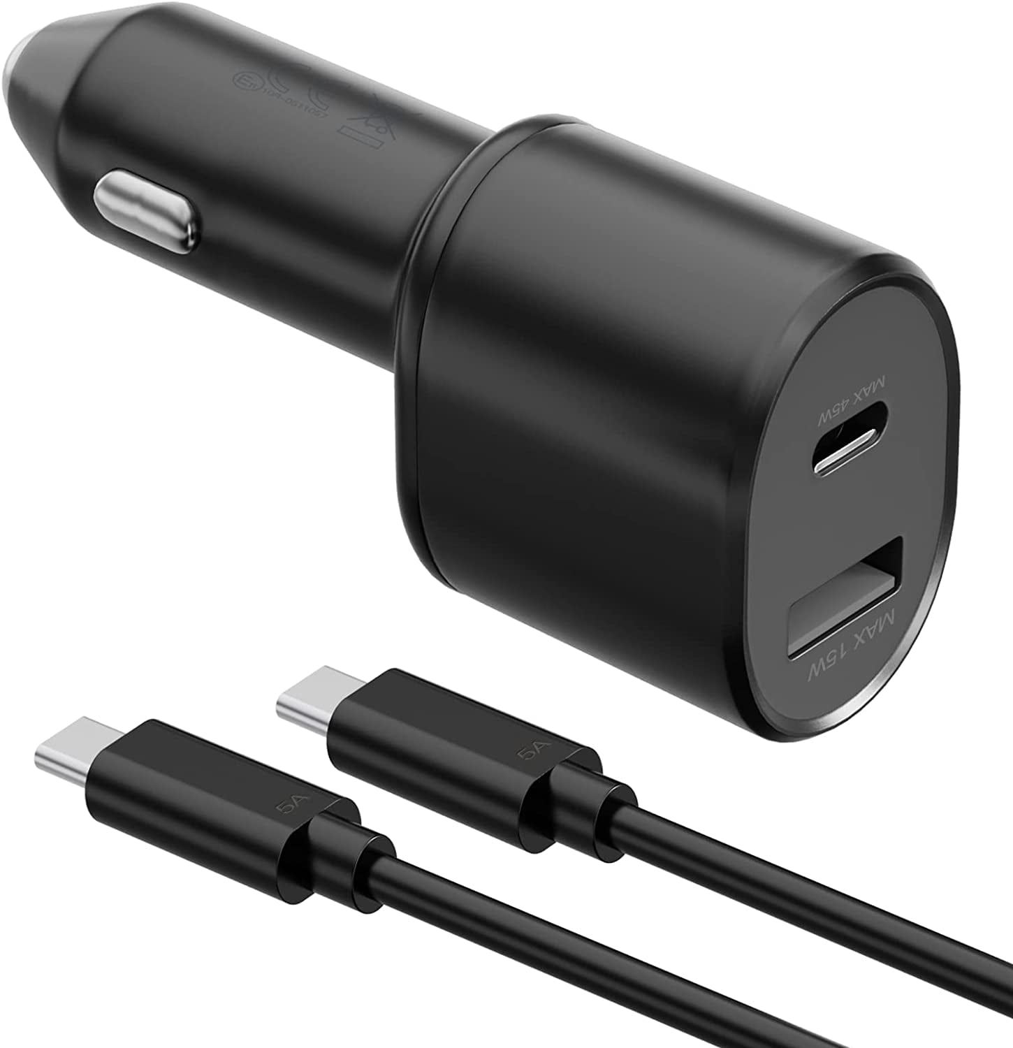 Original High-Speed 60W Dual Car Charger (45W + 15W) with Super Fast Charging Cable for Samsung Galaxy S8+ -Dual USB Car Charger with 45W USB-C Super Fast Charging & 15W USB-A Port