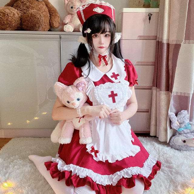 Original Japanese soft girl Lolita wine red cross maid costume cos
