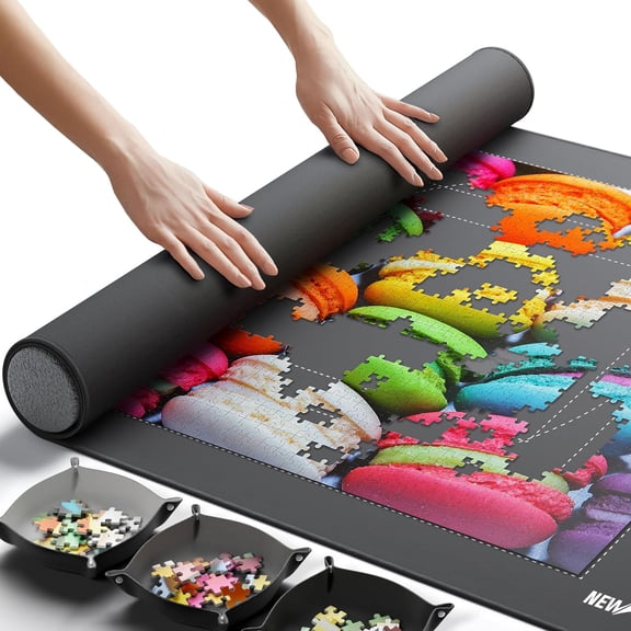 The Original Jigsaw Puzzle Mat Roll Up, Saver Pad 46” x 26” Portable Keeper Up to 1500 Pieces with Non-Slip Rubber Bottom & Smooth Top + 3 Puzzle Sorting Trays & Travel-Friendly Storage Bag
