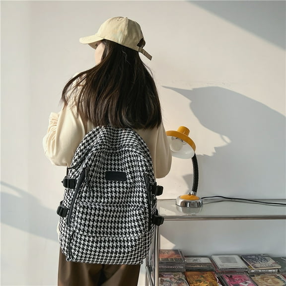 Original Knitted Houndstooth Simple Versatile Large Capacity Backpack,Black