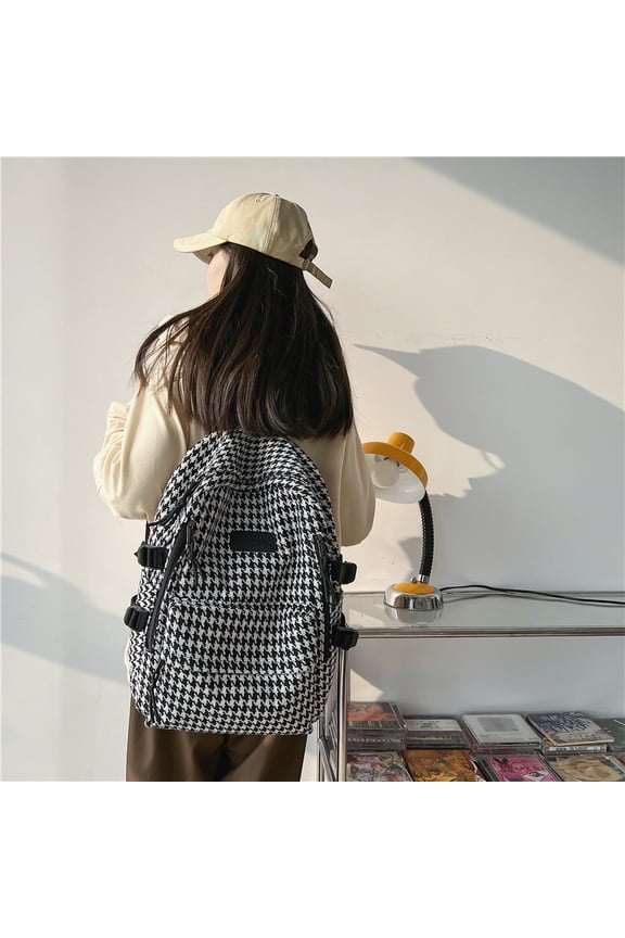 Original Knitted Houndstooth Simple Versatile Large Capacity Backpack,Khaki
