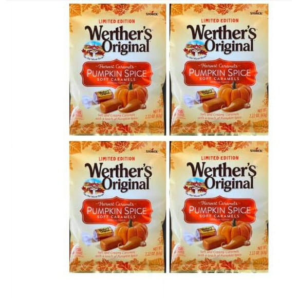 Original LIMITED EDITION Pumpkin Spice Soft Caramels! Soft and Creamy Caramels with a Touch of Pumpkin Spice 4 Pack 2.22oz Per Bag