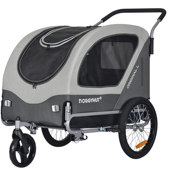 Original Large Pet Bike Trailer & Stroller 2-in-1,for Dogs up to 78 lbs,Parking Brakes,Easy Folding Cart Frame, Quick Release Wheel, Universal Bicycle Coupler (Gray)
