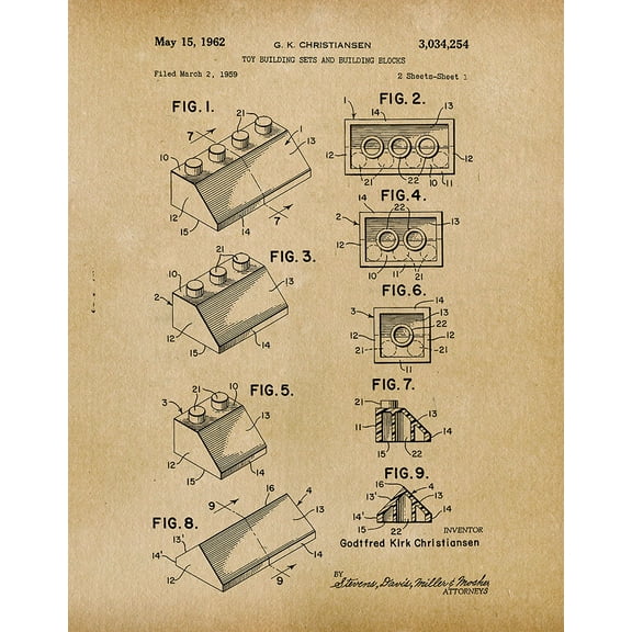 Original Lego Artwork Submitted In 1962 - Toys and Games - Patent Art Print
