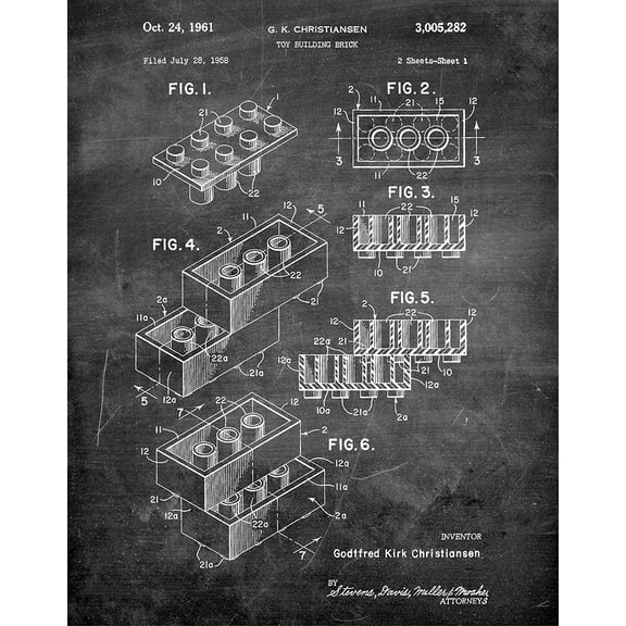 Original Lego Sheet1 Artwork Submitted In 1961 - Toys and Games - Patent Art Print