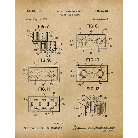 Original Lego Sheet2 Artwork Submitted In 1961 - Toys and Games - Patent Art Print