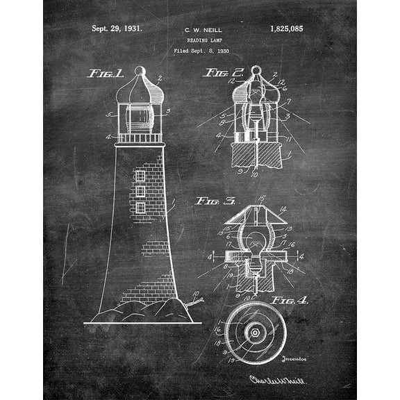 Original Lighthouse Lamp Artwork Submitted In 1930 - Nautical - Patent Art Print